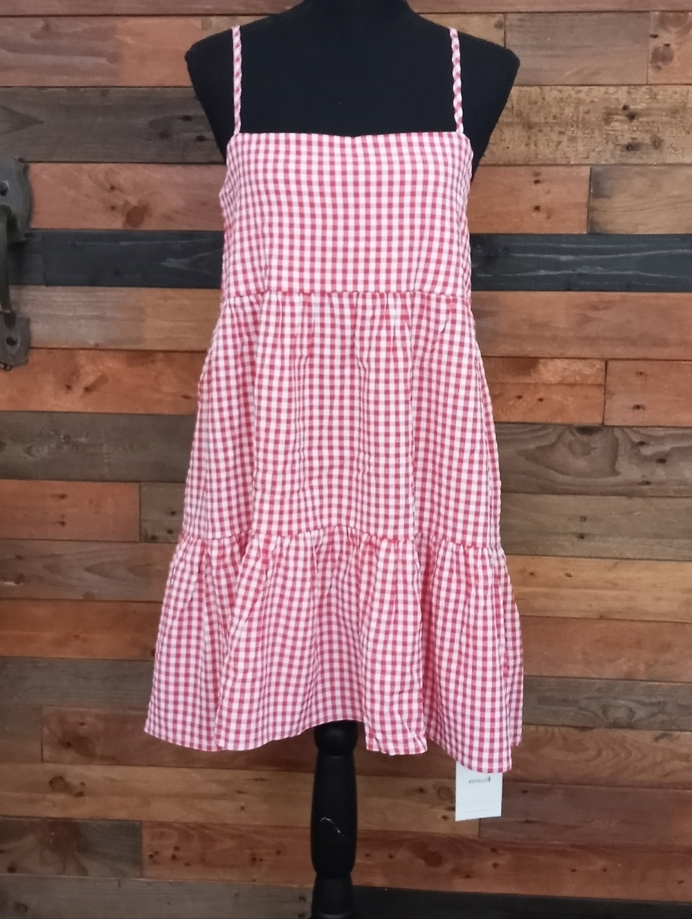 NWT Elleven Red Gingham Mini Dress - Large - Picture 3 of 6
